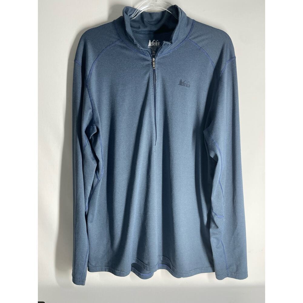 REI Steel Blue Men's Pullover 1/4 Zip Long Sleeve Striped Size XL